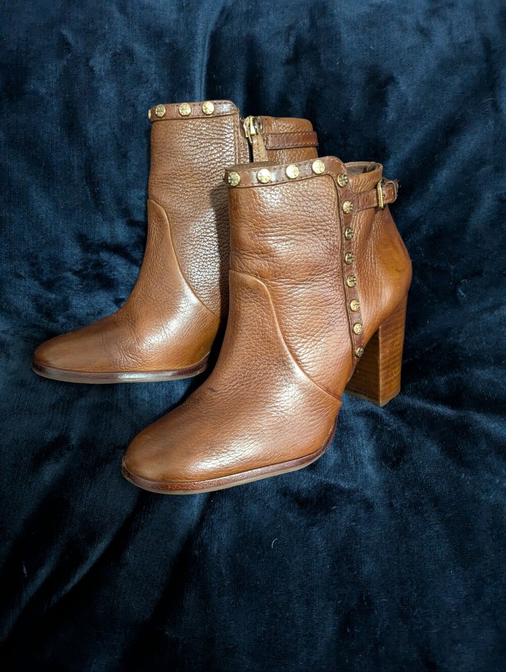 Tory Burch Tan Leather Ankle MAE Booties with Gold Accents 7.5